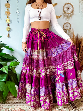 PATCHWORK TIERED SKIRT
