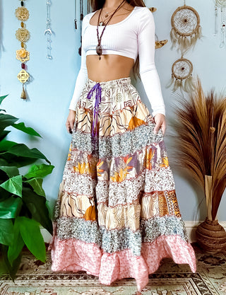 PATCHWORK TIERED SKIRT