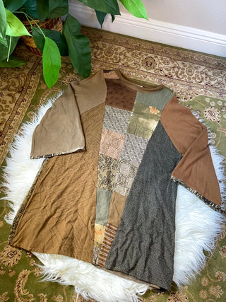 PATCHWORK BELL SLEEVE SLOUCH DRESS