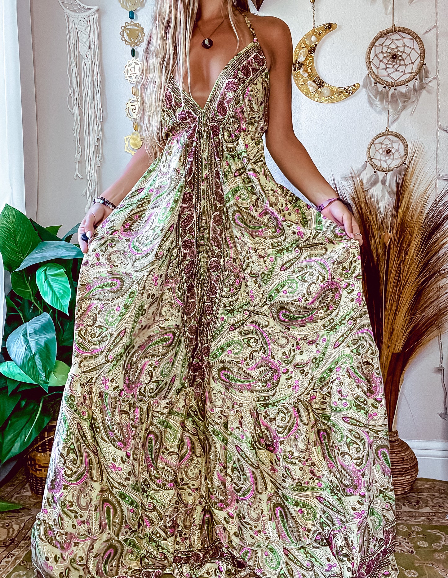 GREEN PAISLEY TIERED DRESS
