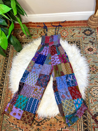 PATCHWORK CINCH LEG JUMPSUIT