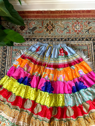 PATCHWORK TIERED SKIRT