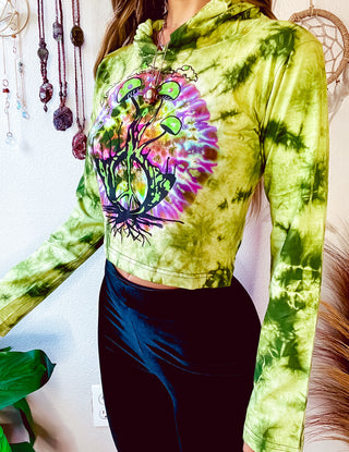 PEACEFUL TRIPS CROPPED HOODIE - GREEN