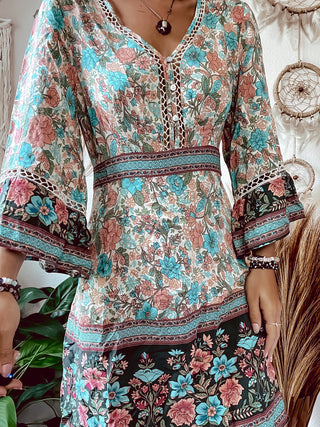 TURQUOISE & PEACH FLORAL DRESS