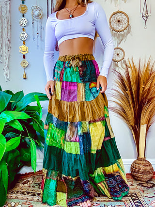 WOODLAND PATCHWORK SKIRT - FOREST TONED