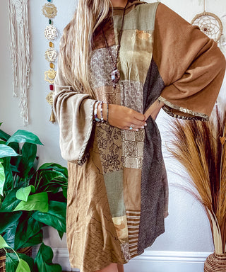 PATCHWORK BELL SLEEVE SLOUCH DRESS