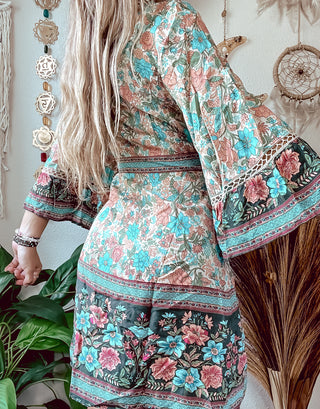 TURQUOISE & PEACH FLORAL DRESS