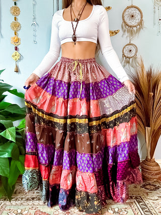 PATCHWORK TIERED SKIRT
