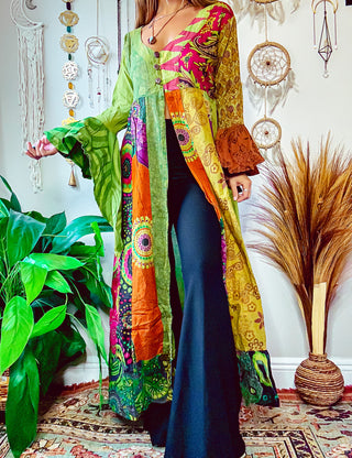 TILY PATCHWORK DUSTER - OLIVE