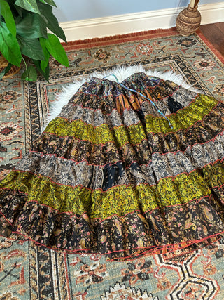 PATCHWORK TIERED SKIRT