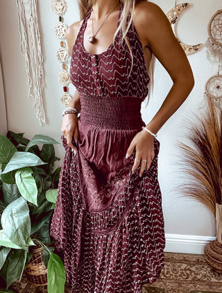 BURGUNDY EMBROIDERED PIXIE DRESS