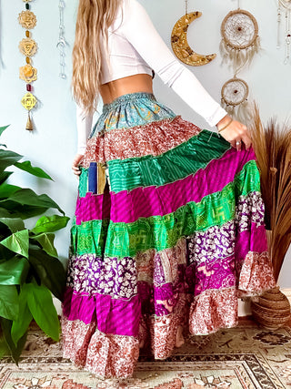 PATCHWORK TIERED SKIRT