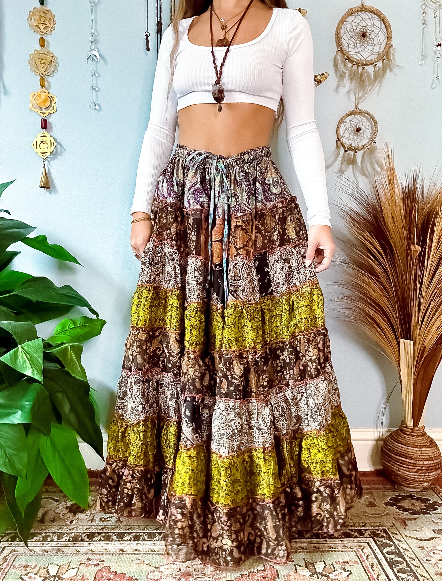 PATCHWORK TIERED SKIRT