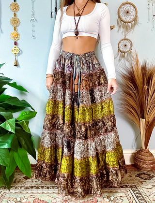 PATCHWORK TIERED SKIRT