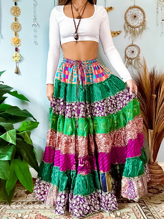 PATCHWORK TIERED SKIRT