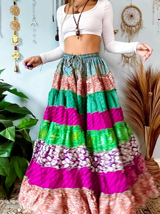 PATCHWORK TIERED SKIRT